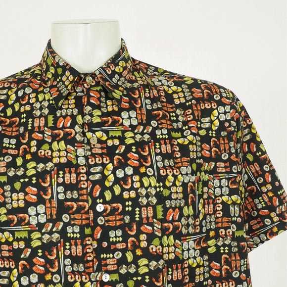 Tori Richard Hawaiian Button Down Shirt Mens 2XB Black Sushi Shrimp Cotton Lawn - Picture 2 of 5